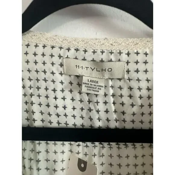 11.1 Tylho ANTHROPOLOGIE Minnie Blouse Ruffle Tunic Top Shirt Cross Print- L NWT - Picture 3 of 7
